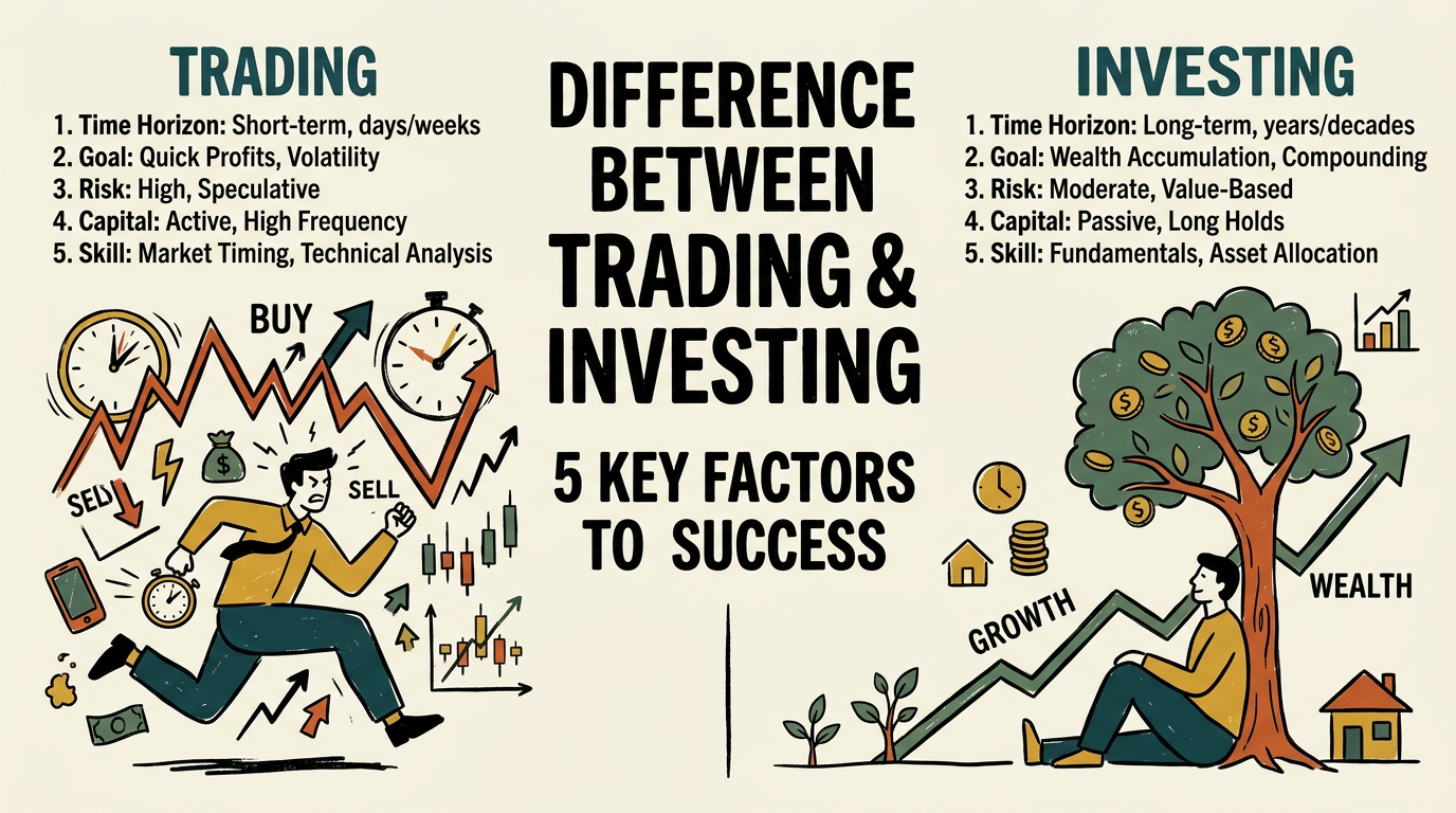 difference between trading and investing